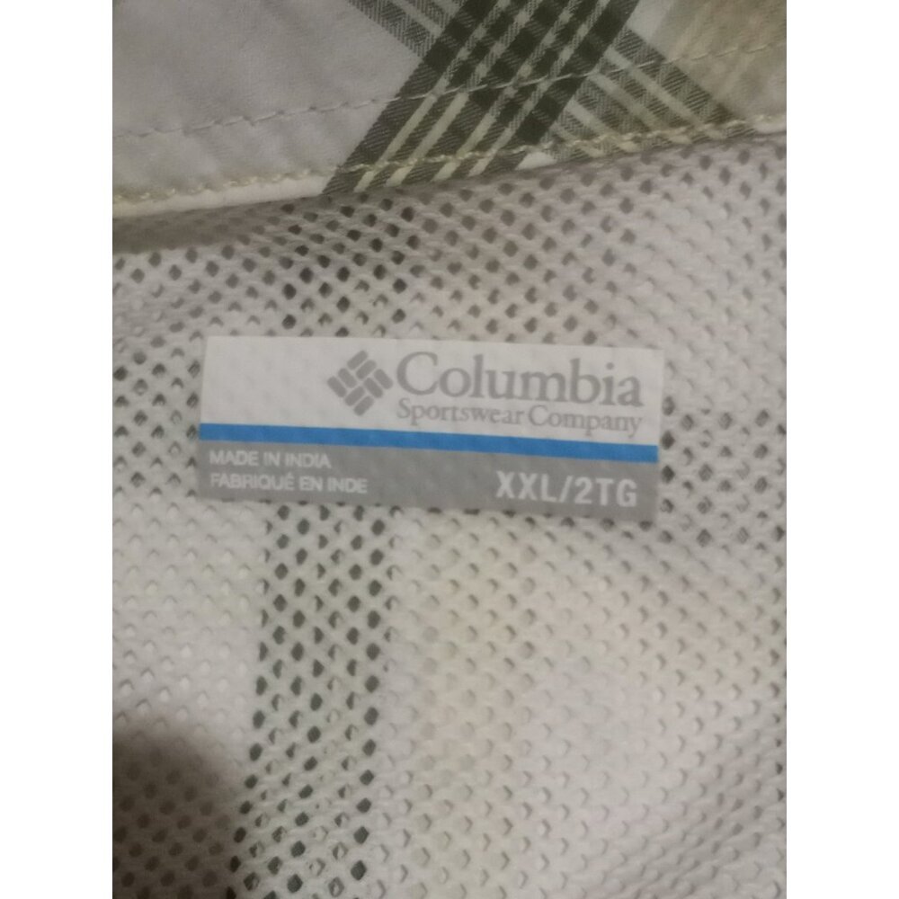 Columbia PFG Omni Shade Long Sleeve Shirt Mens 2XL Green White Plaid Casual - Picture 9 of 12